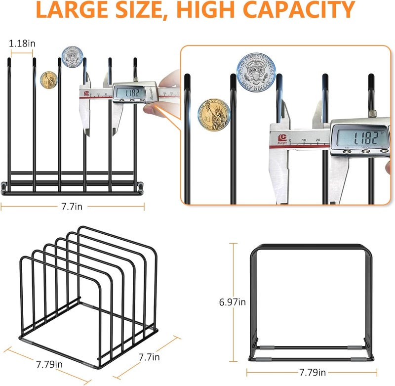 KORRTFID Kitchen Cabinet Organizer, Steel Cookware Holder, Divided Holder with 5 Slots for Skillets Baking Tray and Chopping Board Rack - Baking Pan Holder Storage (2 PCS) - Image 2
